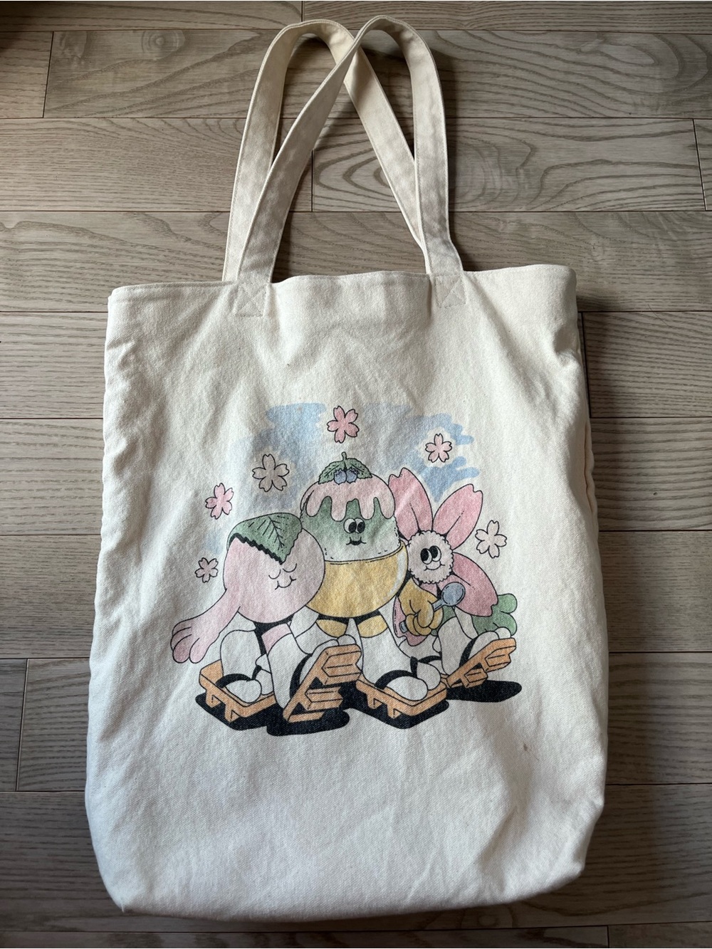Uniqlo Canvas Tote Bag with Pastel Character Print - Cream